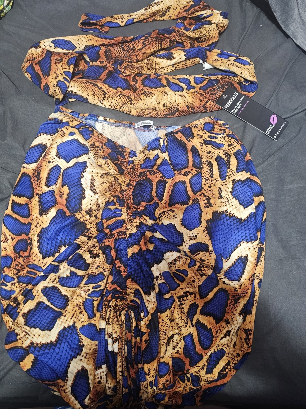 Rebdolls “Cross Fire” Plus Size Two-Piece Animal Print Wrap Top & Skirt Set - Picture 2 of 2